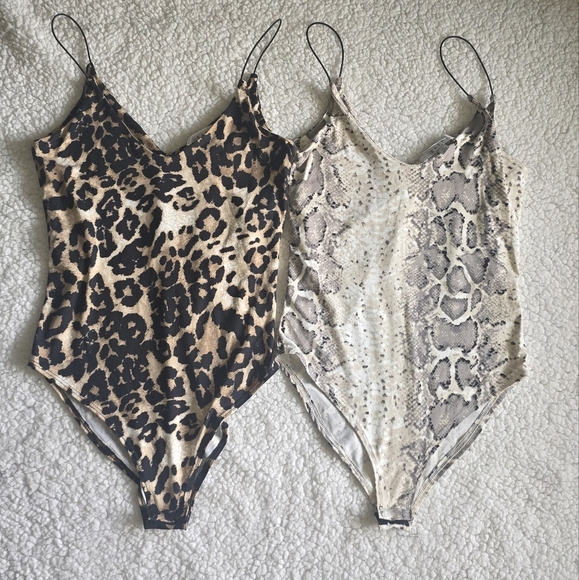 Gaze Animal Print Women's Bodysuit Set Of 2 Tops - Picture 3 of 14